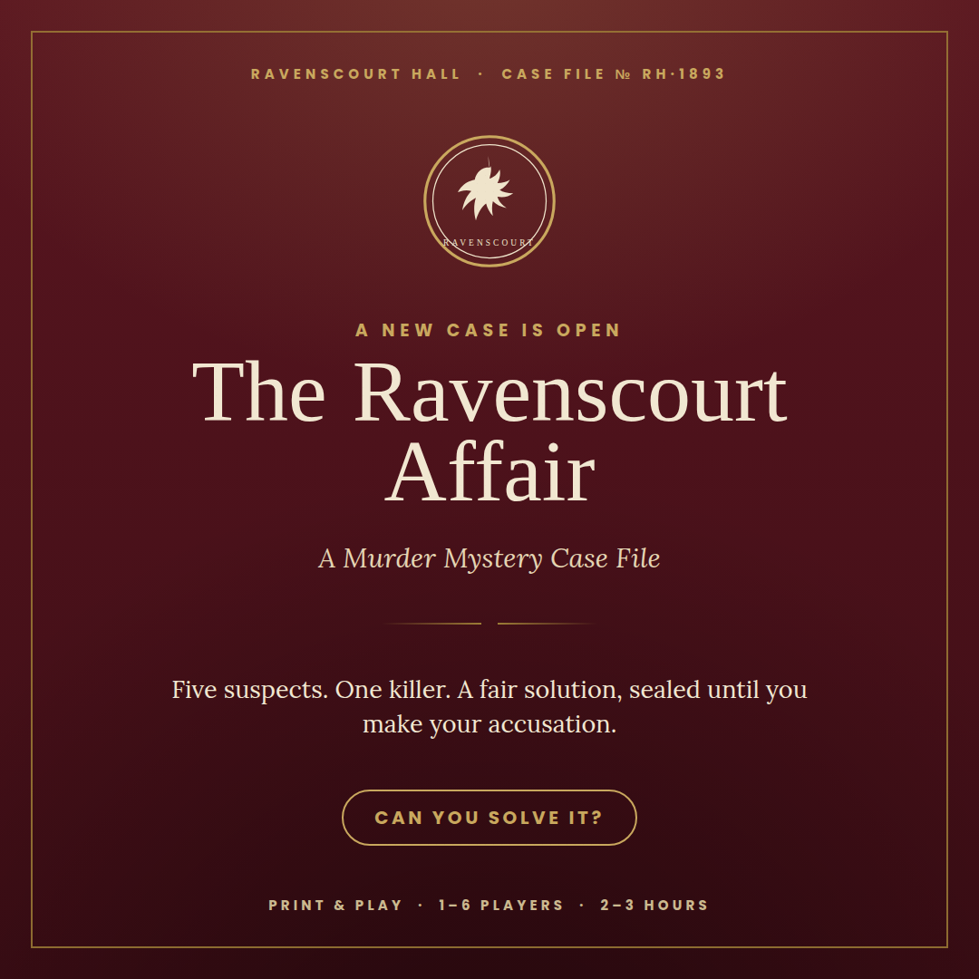 The Ravenscourt Affair: A Vintage 1893 Murder Mystery Case File